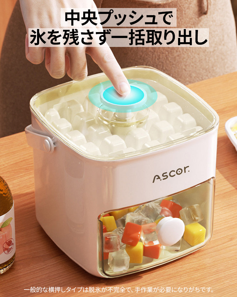製氷皿 四角氷 氷24個 48個 保存容器付き 蓋付き 製氷器 製氷ケース 製氷・貯氷一体型 押し式 大容量 アイスキューブ 氷トレー 小分け 氷取り出しやすい 大容量 家庭用 冷凍保存 耐久性 お茶 コーヒー 飲み物 氷取りクリップ/日本語説明書付属
