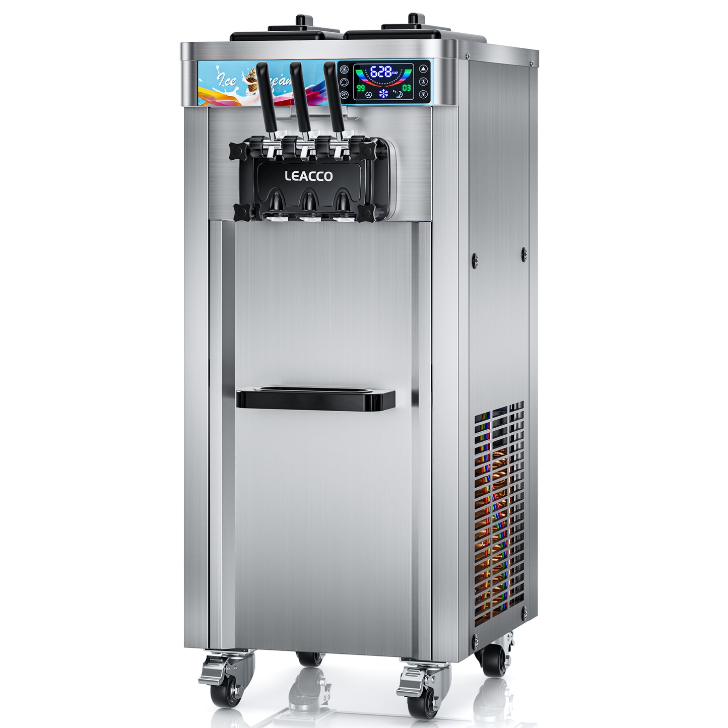 LEACCO Commercial Soft Serve Ice Cream Maker Machine Countertop with 2 Hoppers, 3 Dispensers, 110V