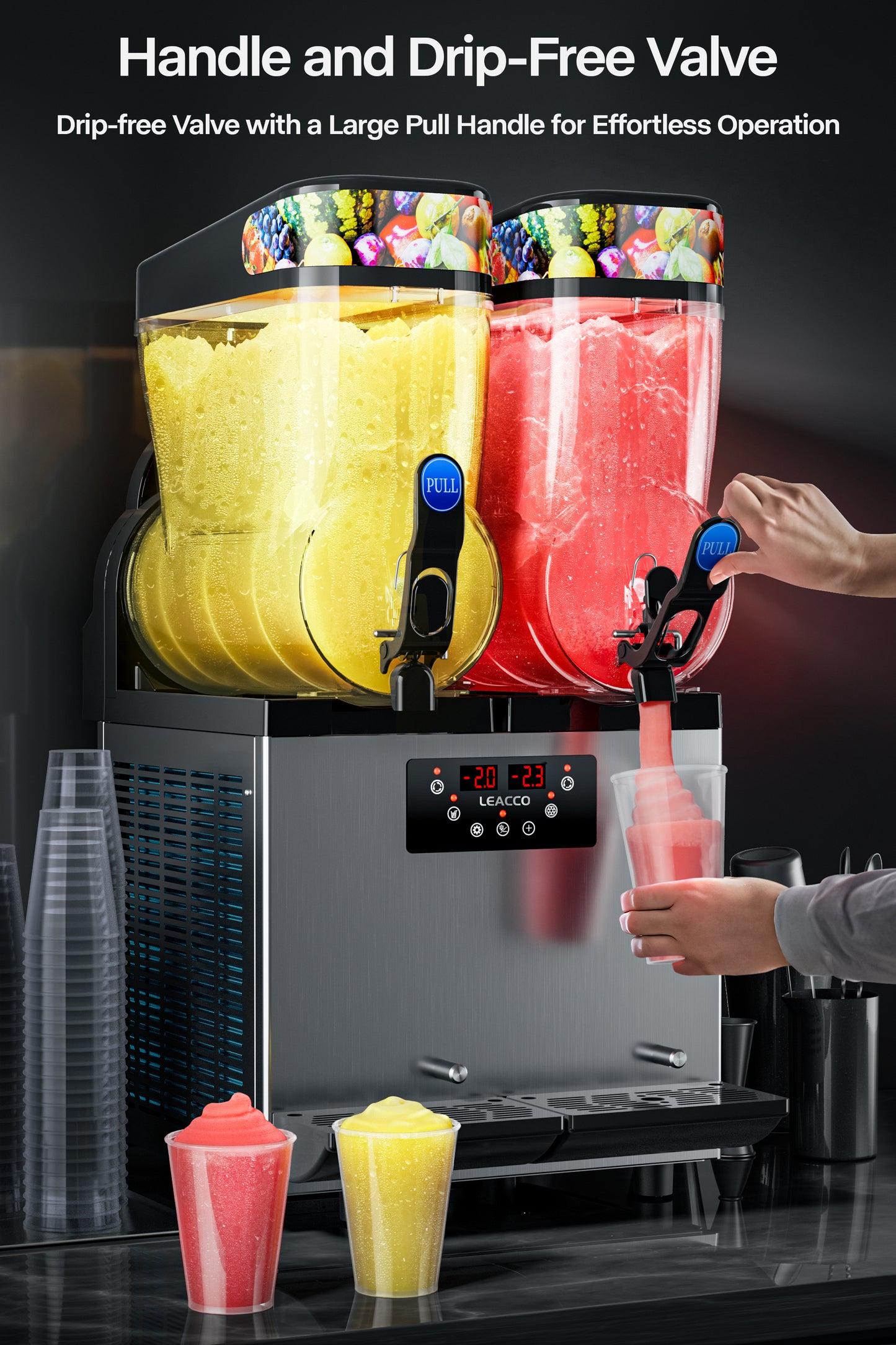 Leacco Commercial Slushie Machine, Frozen Drink Margarita Machine Smoothie Slushy Maker Stainless Steel 110V