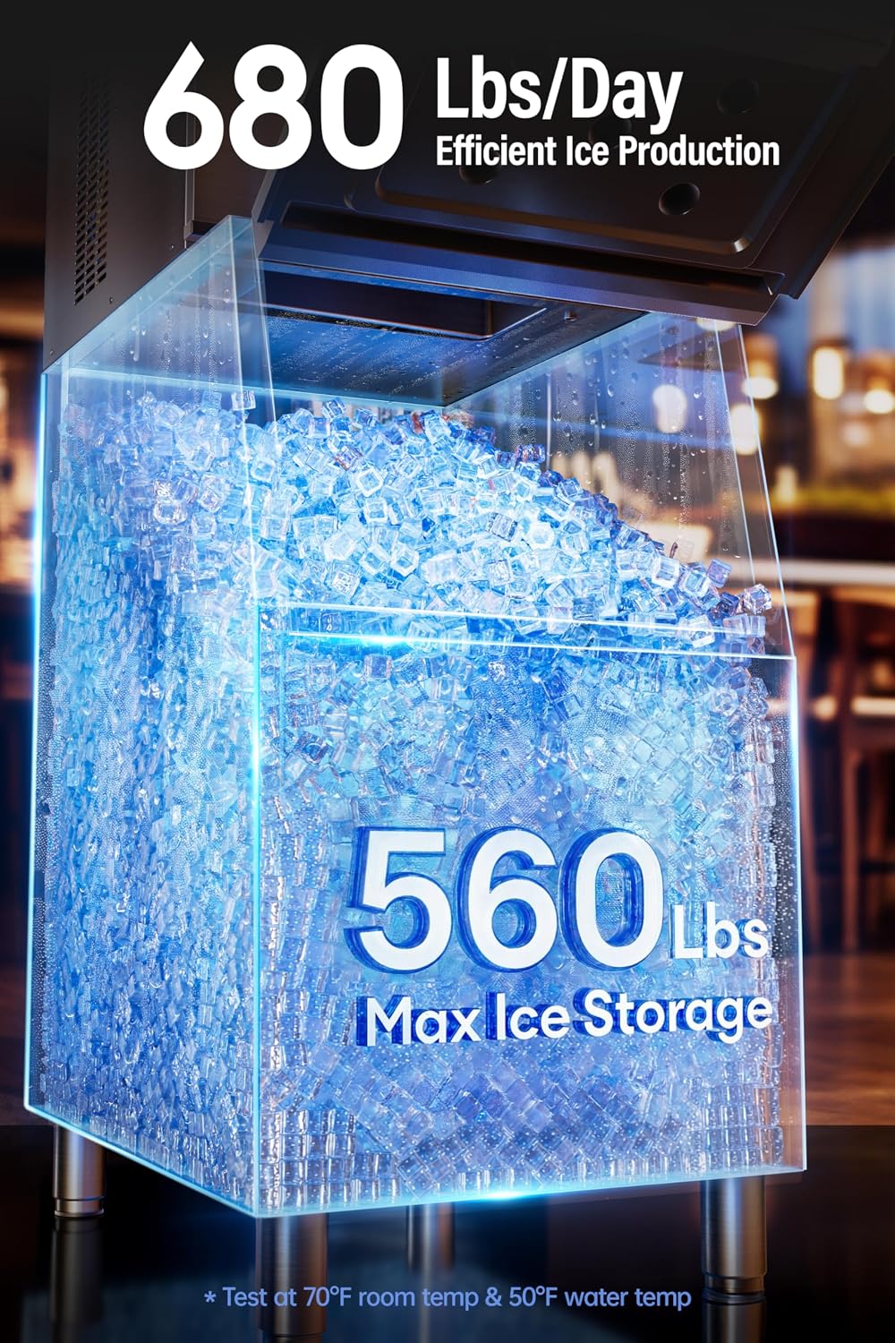 Commercial Ice Maker Machine 680LBS/24H 1200W Industrial Ice Machine Maker, 560LBS Stainless Steel Storage Bin, Air Cooled Modular Ice Cube Machine Commercial Ice Maker(Silver)