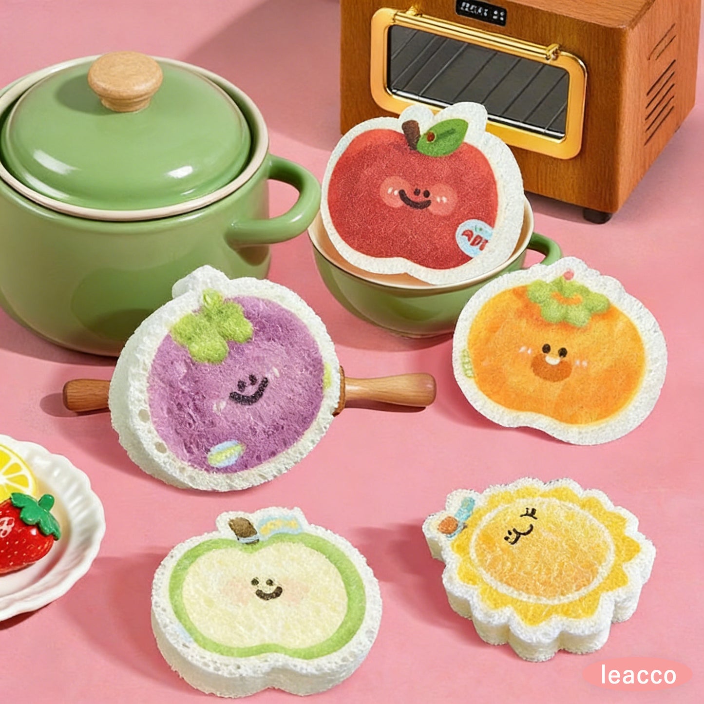 スポンジ キッチン 果物 4個セット 全4色 キッチンスポンジ 長持ち 洗いやすい かわいい おすすめの使い方 3か月ローテーション 食器洗いスポンジ 食器 皿洗い 台所 風呂 エコ素材 収納しやすい まとめ買い 食器用 水回り用 コーヒーメイク用