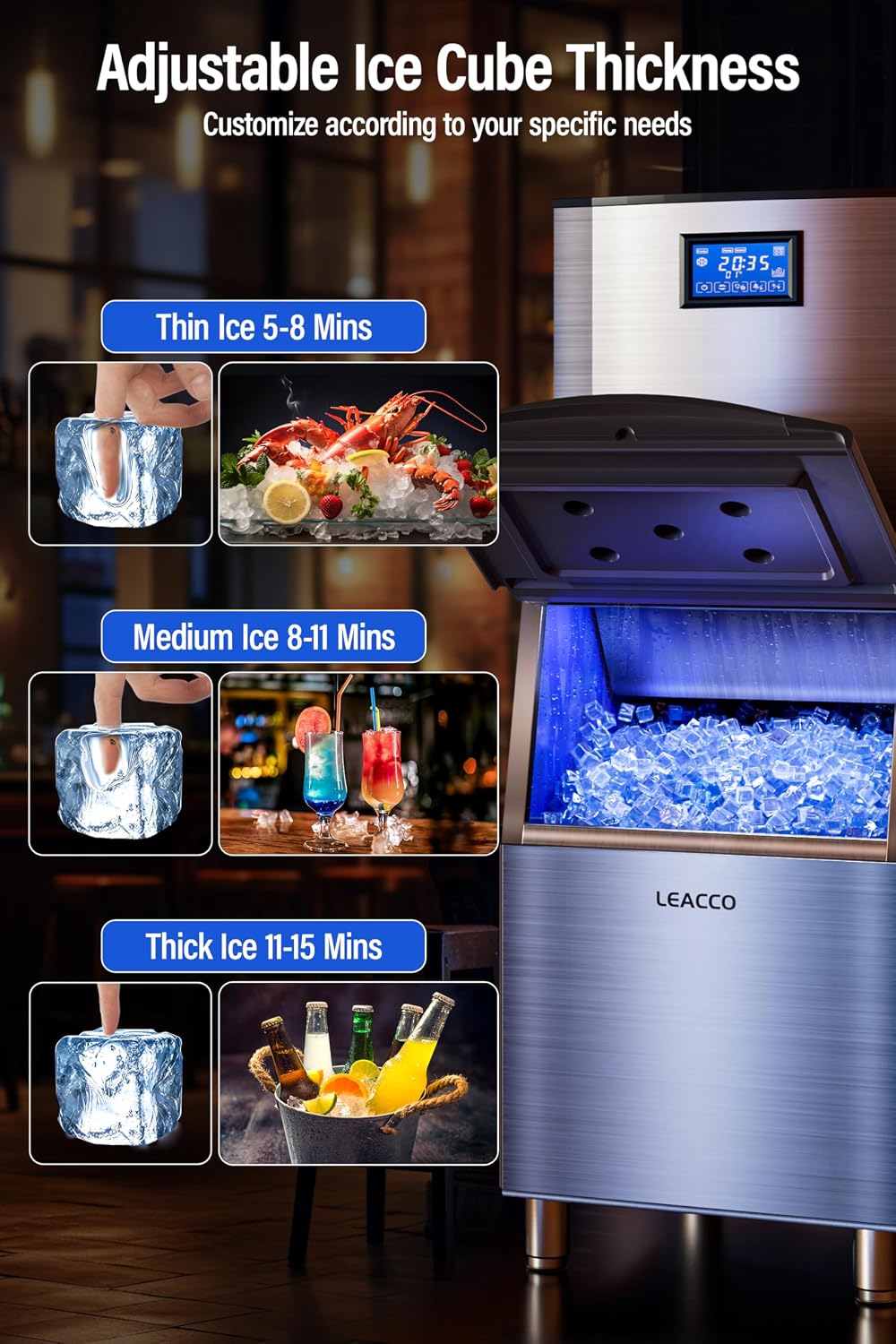 Commercial Ice Maker Machine 680LBS/24H 1200W Industrial Ice Machine Maker, 560LBS Stainless Steel Storage Bin, Air Cooled Modular Ice Cube Machine Commercial Ice Maker(Silver)