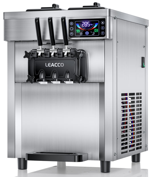 LEACCO Commercial Soft Serve Ice Cream Maker Machine Countertop with 2 Hoppers, 3 Dispensers, 110V