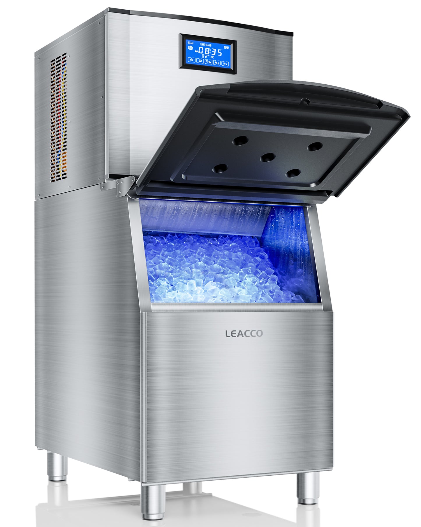 Leacco Commercial Ice Maker Machine 550LBS/24H with 330LBS Stainless Steel Storage Bin, Air Cooled Modular Ice Cube Machine, 1200W