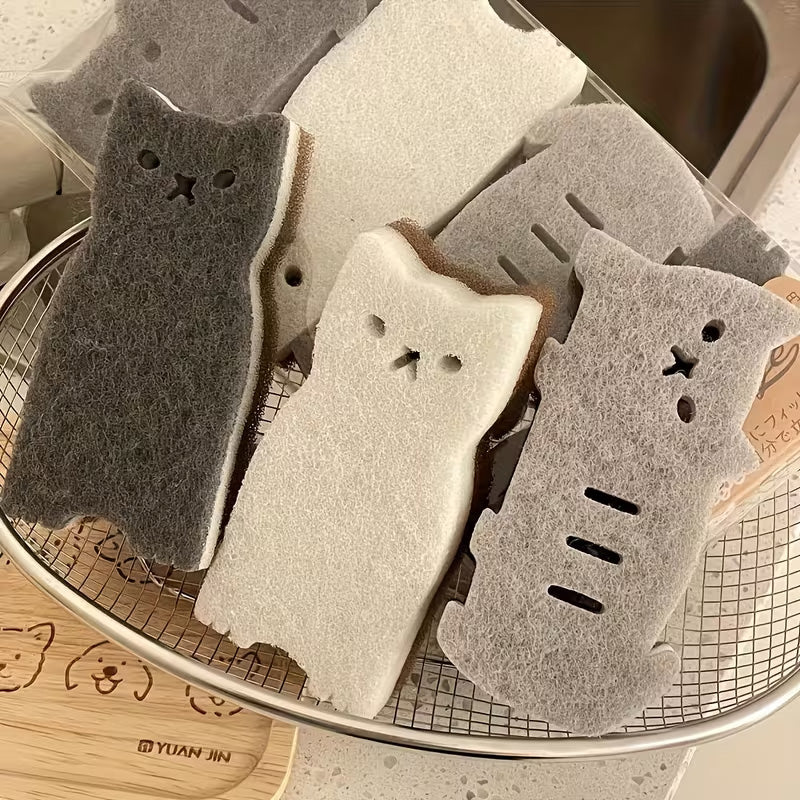 スポンジ キッチン 猫 4個セット 全4色 キッチンスポンジ 長持ち 洗いやすい かわいい おすすめの使い方 3か月ローテーション 食器洗いスポンジ 食器 皿洗い 台所 風呂 エコ素材 収納しやすい まとめ買い 食器用 水回り用 コーヒーメイク用