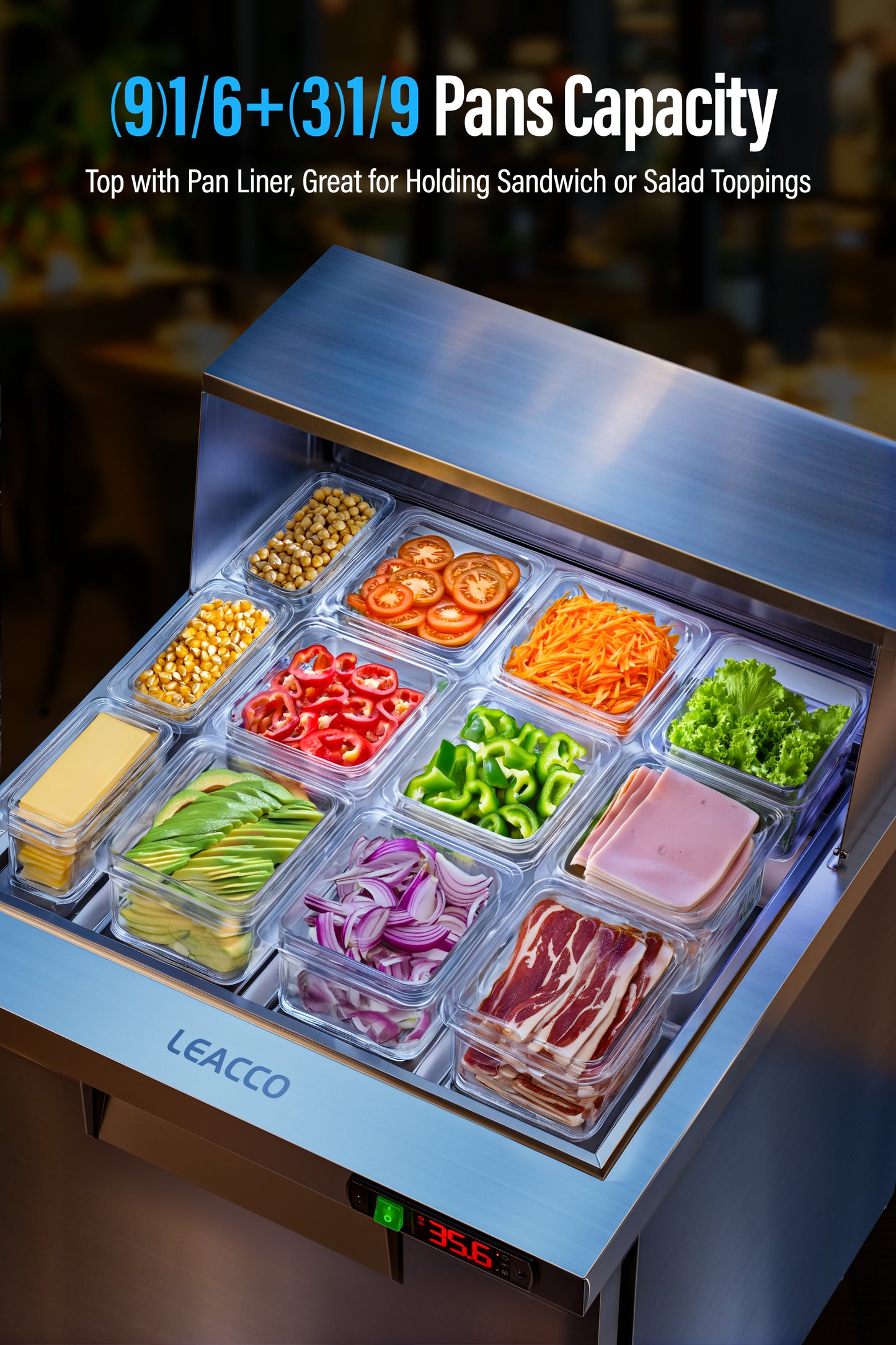 Leacco Refrigerated Sandwich Salad Prep Table, Commercial Workstation Refrigerators with 18 Pans, 48"