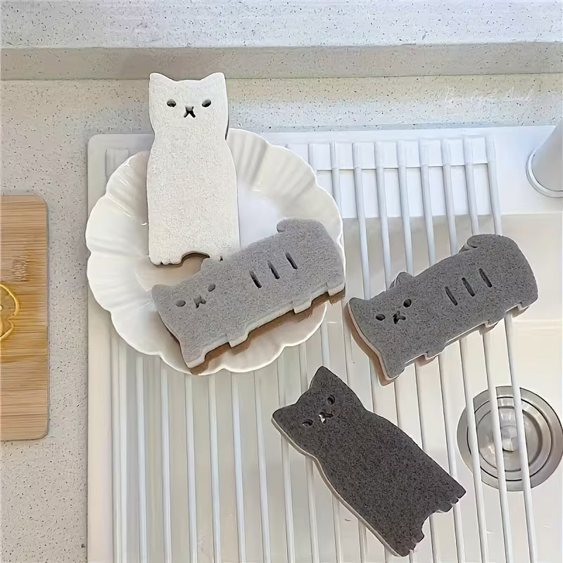 スポンジ キッチン 猫 4個セット 全4色 キッチンスポンジ 長持ち 洗いやすい かわいい おすすめの使い方 3か月ローテーション 食器洗いスポンジ 食器 皿洗い 台所 風呂 エコ素材 収納しやすい まとめ買い 食器用 水回り用 コーヒーメイク用